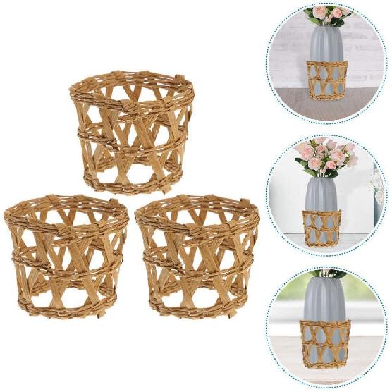 Happyyami 4pcs Wicker Woven Cup Holder Rattan Drink Glass Cup Holder Bottle Cover Rattan Vase Cover Sleeve Chic Rustic Table Centerpiece Decor for