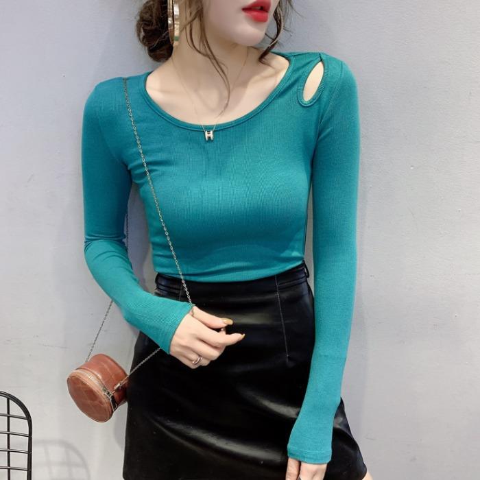 Sexy Hollow T-shirt for Women, Long-sleeved Shirt, New Fashionable Inner Bottoming Shirt, Slim and Versatile Top