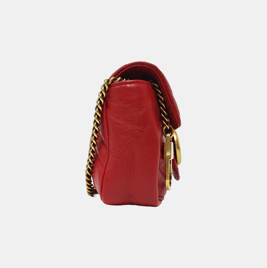 [Pre-Owned] GG Marmont Vintage Metal Logo Quilted Leather Mini Shoulder Bag - Very Good #EBECAE