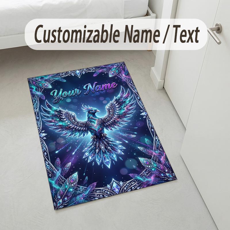 Dragon Phoenix Theme Crystal Velvet Rug Personalized Custom Name Text Soft Floor Mat Home Decor