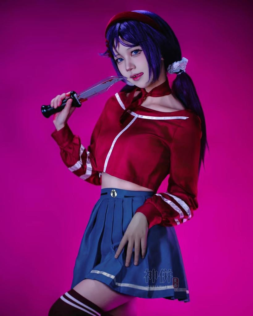 MiSide Mita Cosplay mit Heldin Cosplay Kostüm für Schule und Bühne mit [Ausgezeichnete Qualität] Perücke, Erwachsene, Festivals, Veranstaltungen, (Mita Perücke, L)