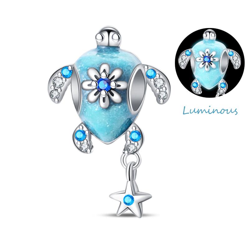 Copper Jellyfish Dolphin Turtle Starfish Shell Luminous Ocean Series Charms Beads Fit 3Mm Original Bracelets Diy Jewelry