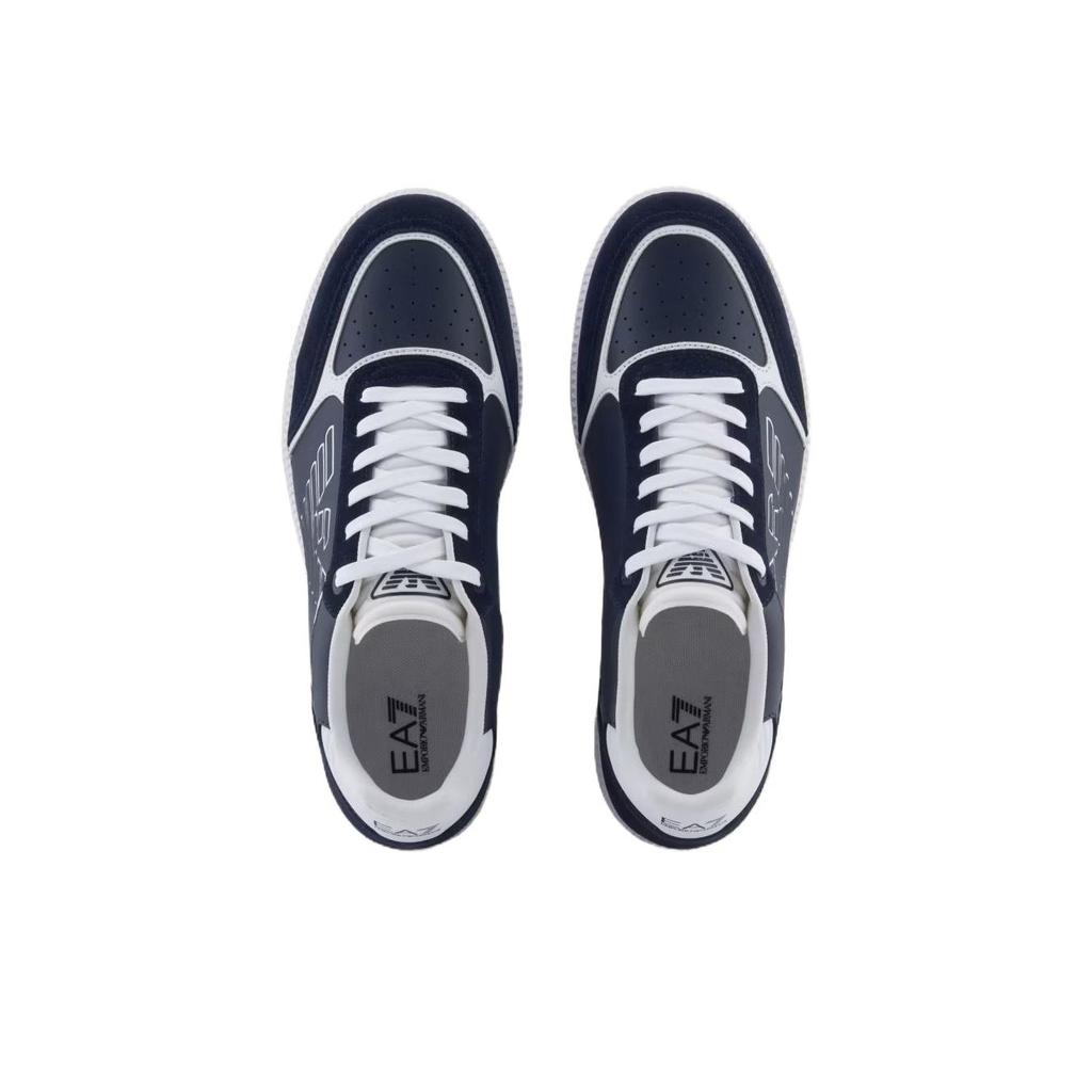 Emporio Armani EA7 Leather Low-Top Sneakers With Eagle Logo Unisex Sneakers Navy-Blue 7X000405AF19826MZ069