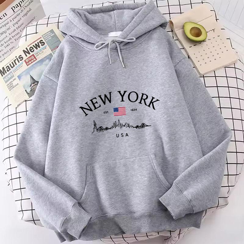 Felpe con Cappuccio Stampa Lettere NEW YORK Primavera Autunno Inverno Felpe Casual da Uomo Donna Trendy Estetica Top