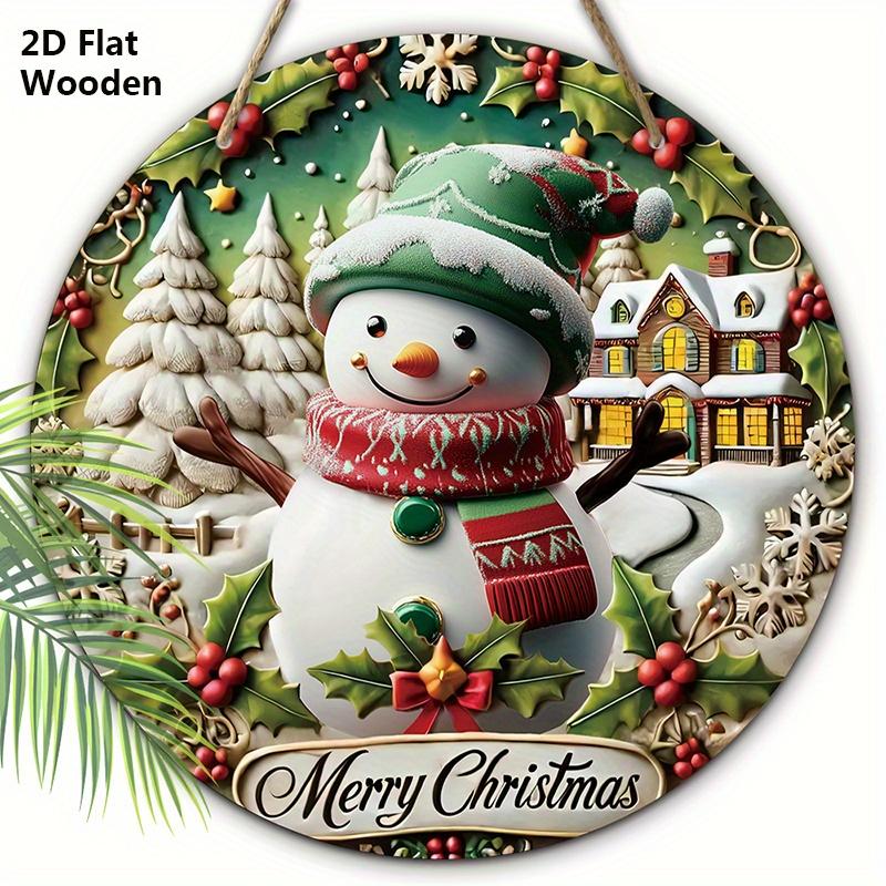 

Рождественская деревянная табличка с очаровательным рисунком снеговика - Круглая табличка Счастливого Рождества для входной двери, настенный декор - Идеальное рождественское украшение 20cm/7.87in зелёный