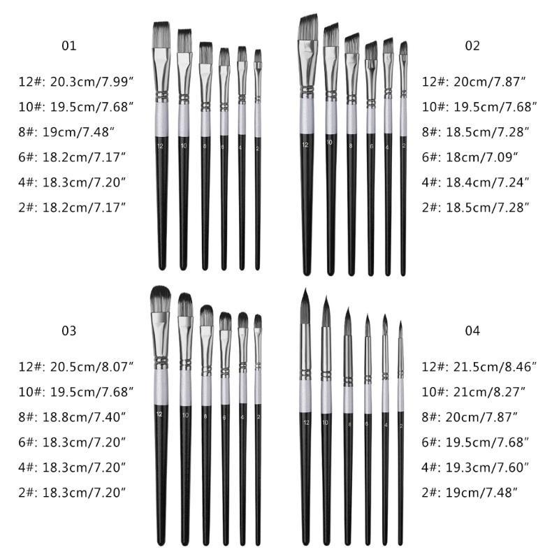 W89C 6Pcs Paintbrush Artists Paint Brush for Acrylic Watercolor Gouache Painting