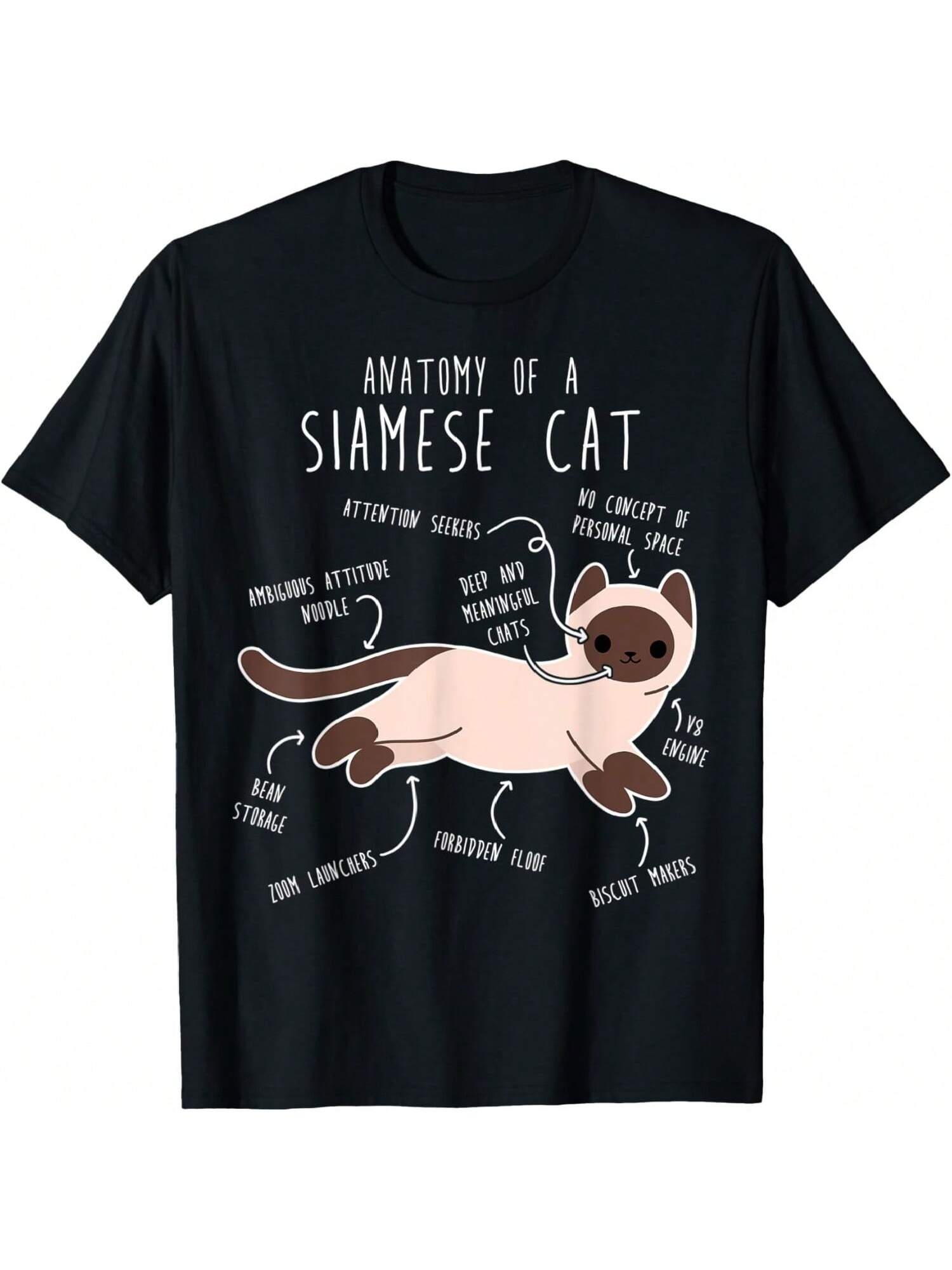 

Анатомия сиамской кошки Смешная милая домашняя питомица Сиамская мама папа Черная кошка Футболка XXXXXL чёрный