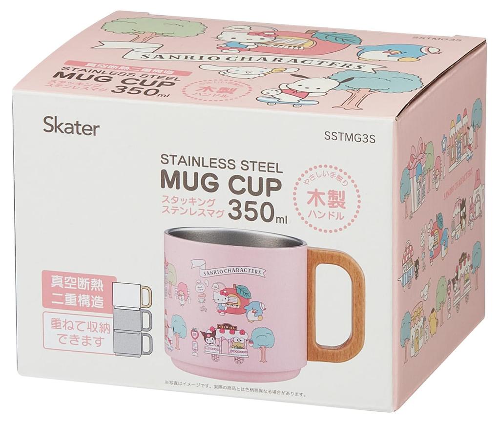 Skater Stacking Stainless Steel Mug Cup Vacuum Wooden Sanrio All Stars Village 350ml, Hot/Cold Insulation, Insulation, Handle, SSTMG3S-A