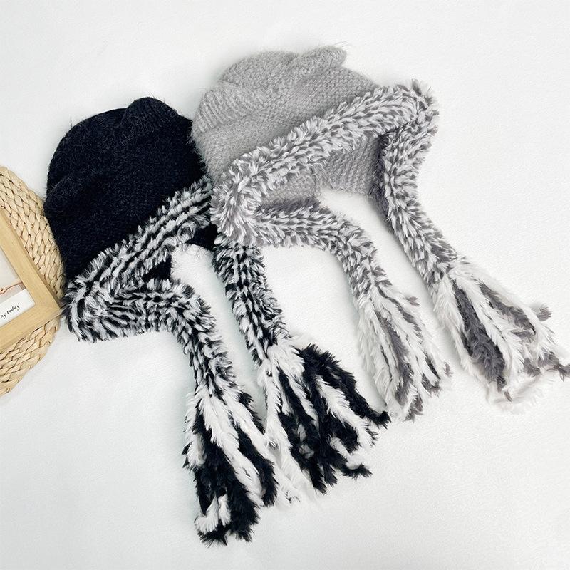 New Winter Windproof Warm Cute Bear Ear Knit Hat With Soft Ear Protection