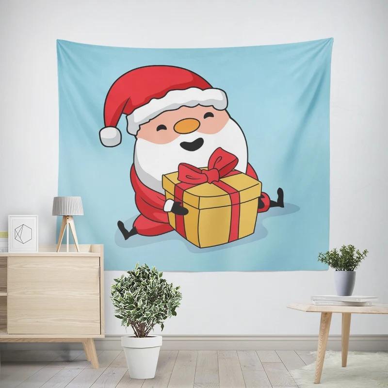 Christmas New Year Cute Santa Claus Gift Pattern Living Room Bedroom Decorative Tapestry