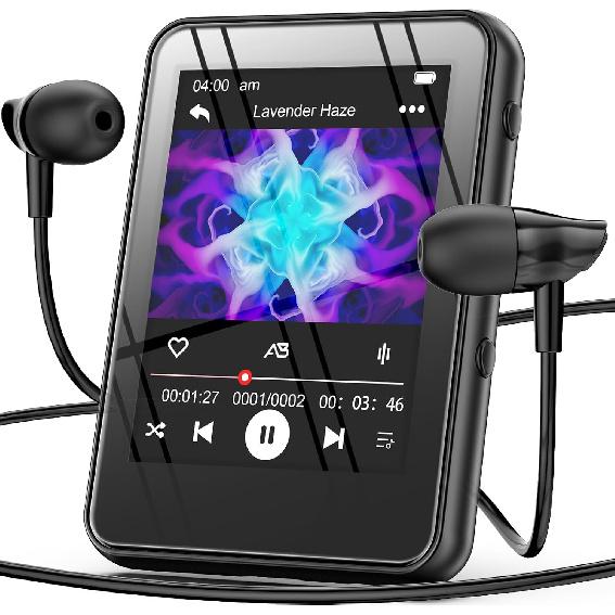 MP3 Player with Bluetooth, Full Touch Screen Music Player with Speaker and Micro SD Card Slot, 64GB Audio Player, FM Radio, Voice Recorder,