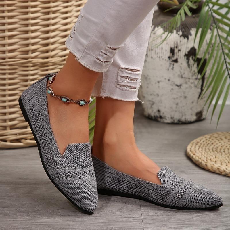 Fashion New Women Flats Solid Color Mesh Loafers Shallow Women Flats Shoes Soft Bottom Knit Ballet Flats Shoes Casual Slip On Boat Shoes