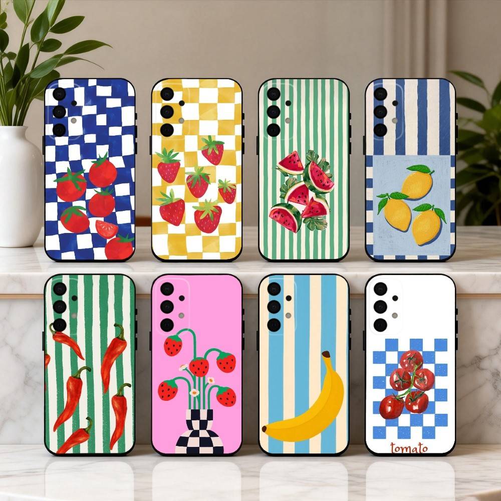 ins cute colorful F-Fruit Phone Case For Samsung Galaxy A73,A72,A71,A70,A53,A52,A51,Soft Silicone Black Cover