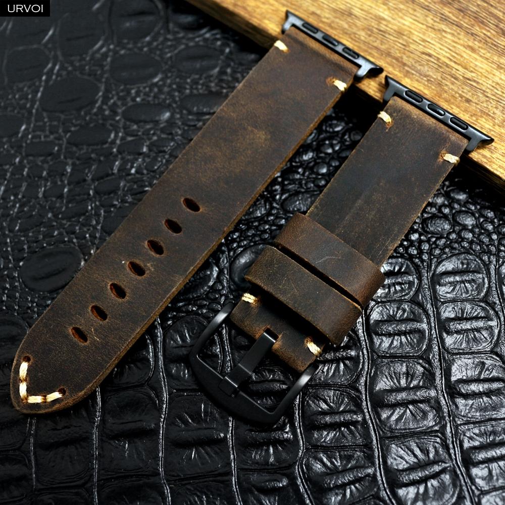 Řemínek Apple Watch Ultra 2 series 10 9 8 7 6 SE 54 z vintage kůže Crazy Horse pro iWatch Pin V stehy 49mm