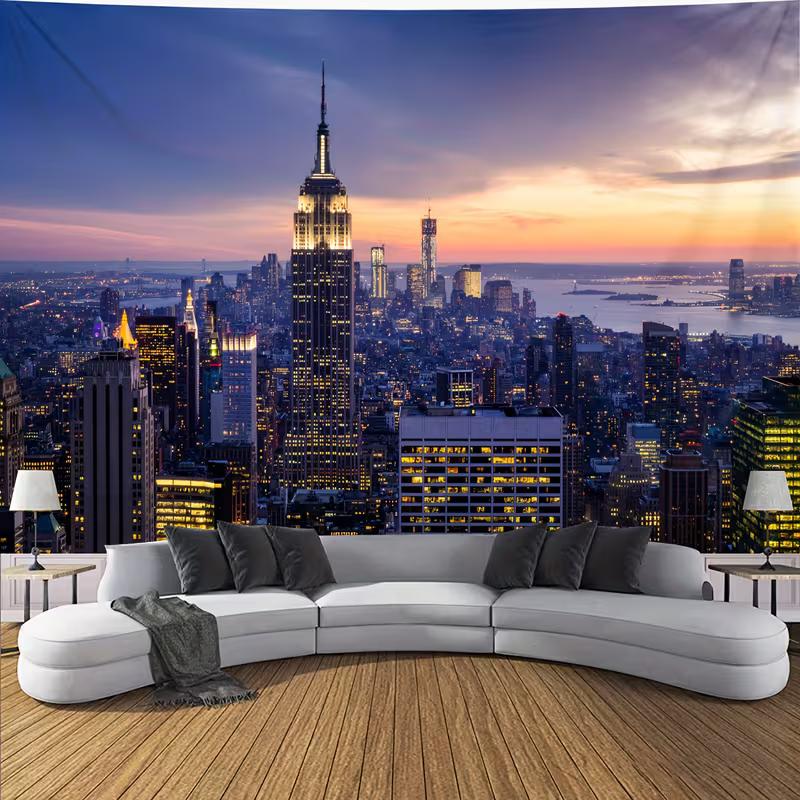 New York Sunset Skyline Tapestry - Empire State Building Cityscape Wall Hanging