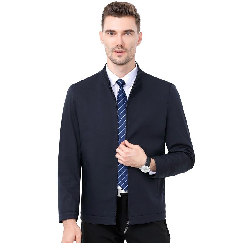 

Мужская куртка из тутового шелка со стойкой, деловой кэжуал топ, осенняя новинка, однотонная, для среднего и пожилого возраста, не требующая глажки 195