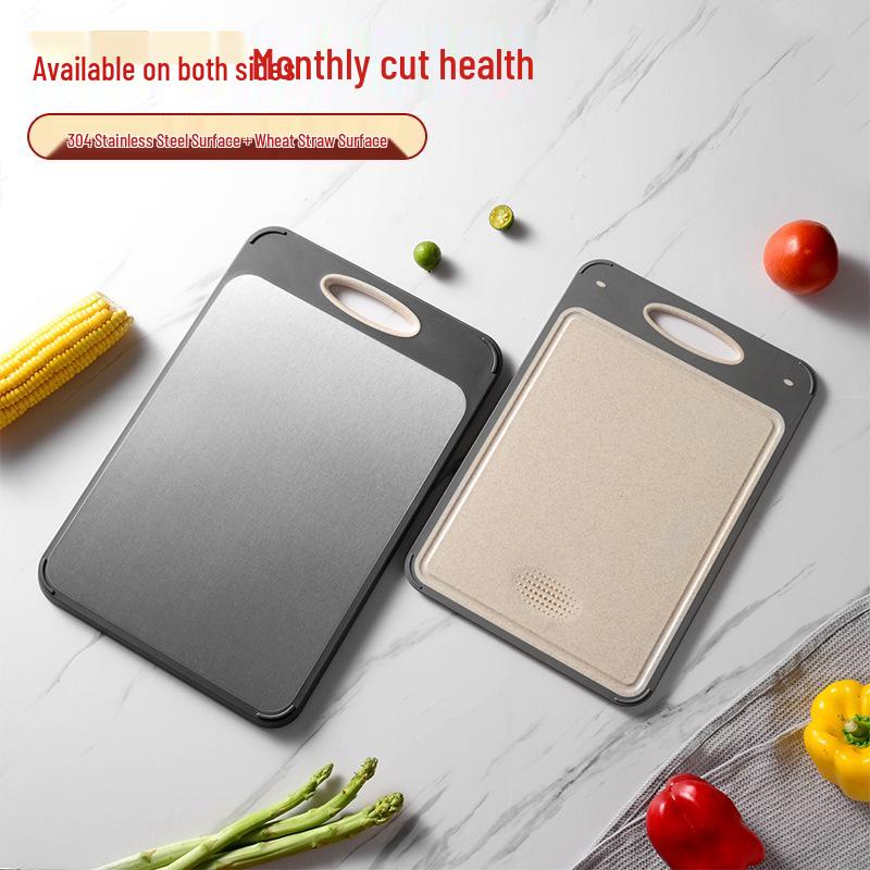 Dual-Sided Titanium & Stainless Steel Cutting Board with Wheat Straw 304