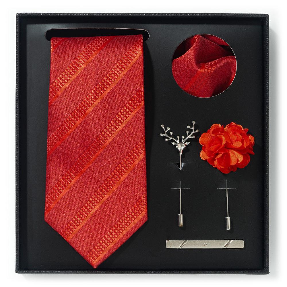 Tie Men'S Net Color Striped Cashew Flower Men'S Tie High Sense 6-Piece Gift Box Men'S Suit Accessories