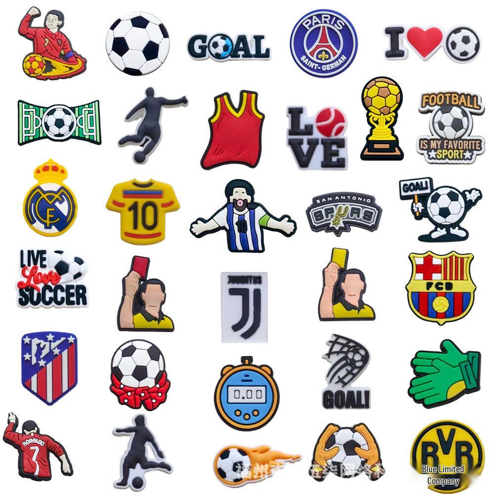 Fotbalová série Croc DIY Odnímatelné Sponky na boty - Měkké Gumové Dekorace na Dřeváky