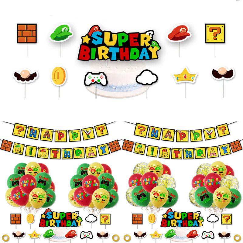 Baner na tort z balonami Super Mary Mario, żywy wystrój na przyjęcie urodzinowe