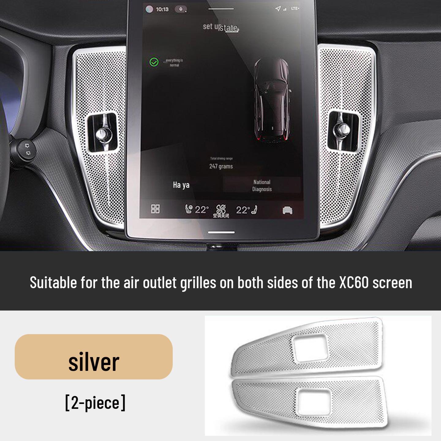 Volvo XC60 18-26 Center Console Air Vent Covers: Decorative Dust Protection for Screen Sides and AC.