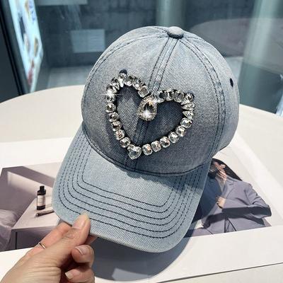 Gorra de béisbol de mezclilla lavada para mujer, nueva versión coreana de primavera y otoño, con diamantes de imitación.