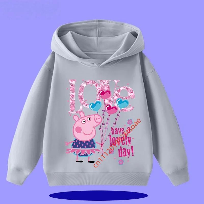 Peppa Pig children's hooded sweatshirt for boys, girls, casual wear, 2026 new style, cartoon print on the shirt