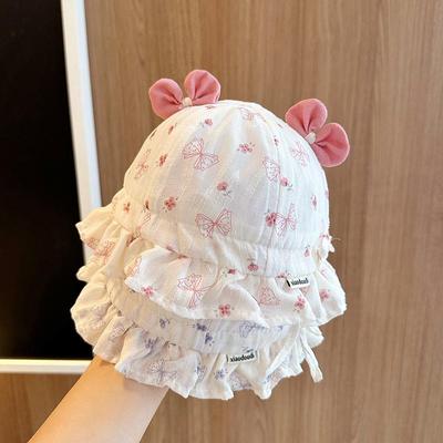 Niedliche Schleife Baby Eimer Hut Cartoon Bowknot Print Säugling Fischermütze Sommer Baumwolle Kinder Mädchen Sonnenhüte