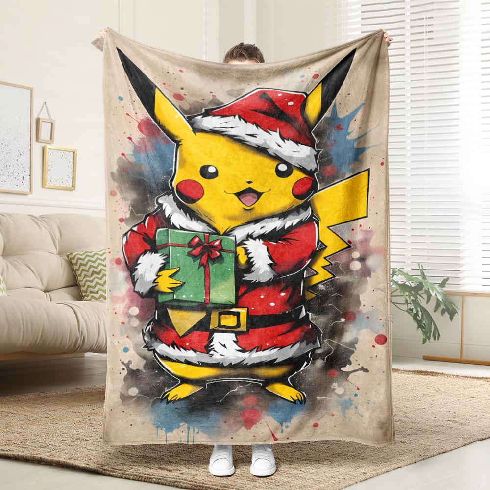 Pikachu dances with the little Fire Dragon Christmas: Pixel Style Christmas Blanket Essential for Home rest