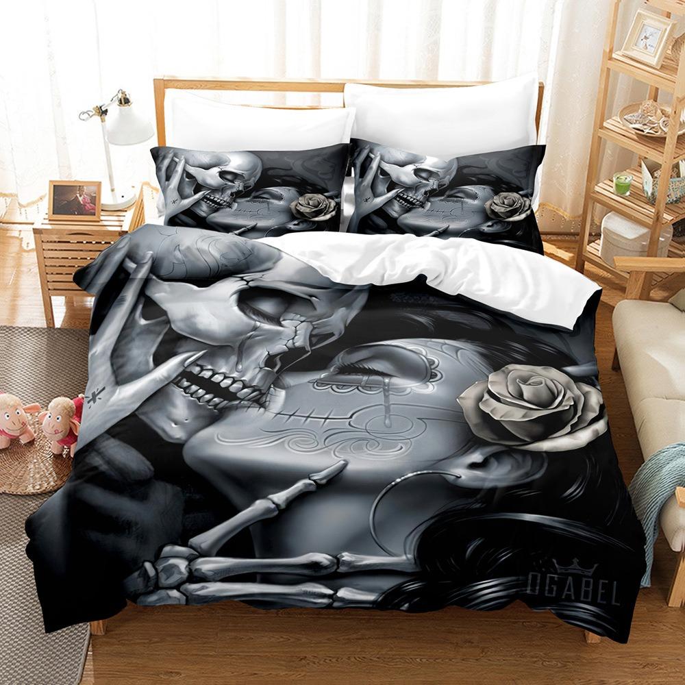 2/3-teiliges Bettbezug-Kissenbezug mit Totenkopf-Druck, 3D-gedrucktes bequemes Heim-Bettwäscheset für Jungen und Jugendliche Bettdecken-Sets