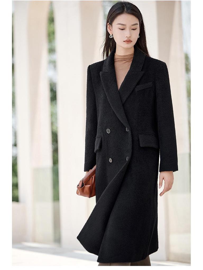 Women's Over-the-Knee Long Straight Alpaca Wool Cashmere Coat