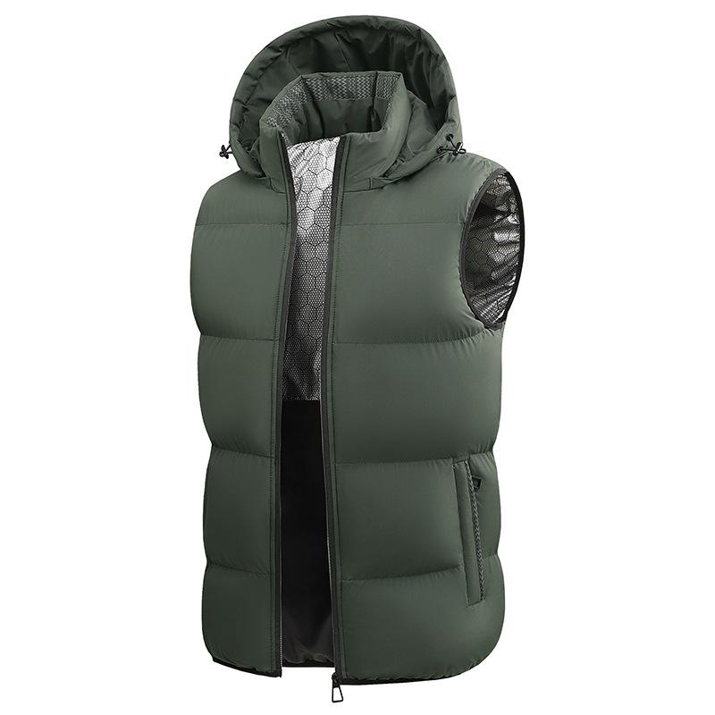 Men's Sleeveless Cotton Coat Graphene Warm Thick Coat Detachable Hat Solid Color