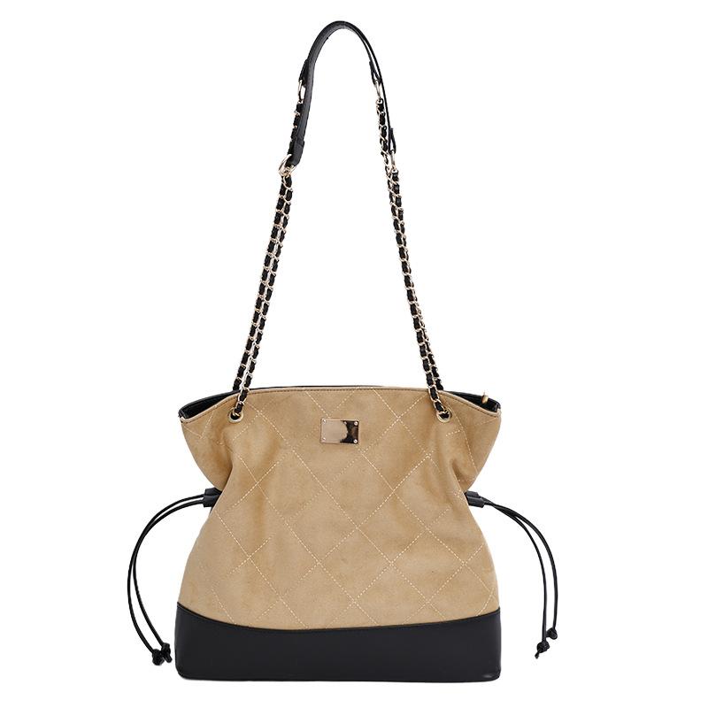 Lingge Chain Bag Vintage Bucket Bag Women's Stitching Shoulder Bag Commuter Crossbody Bag