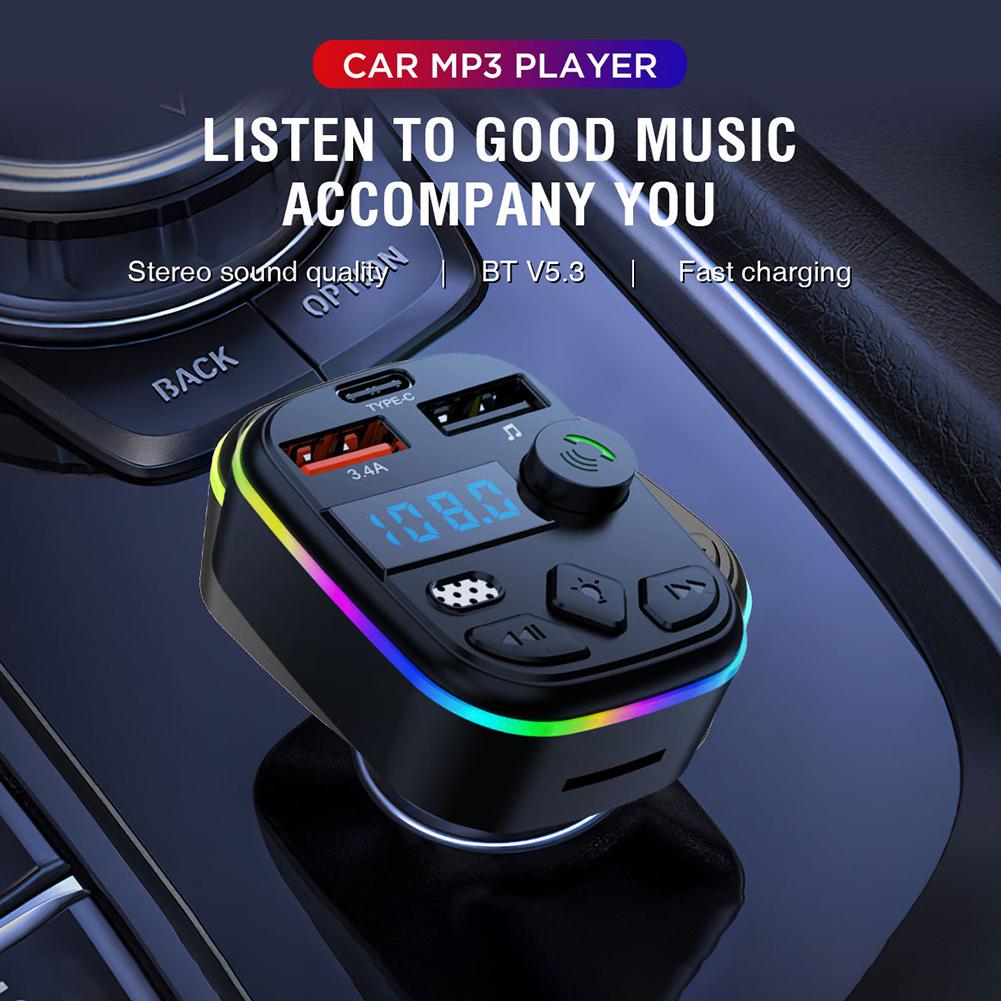 Car MP3 Player Hands Free Wireless Car Kit Bluetooth-Compatible 5.3 Support TF Card U Disk Cell Phone Charger Car FM Transmitter