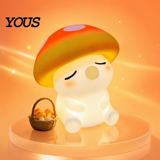 Rechargeable Bedside Lamp with USB Mushroom Night Light, Squishy Silicone Touch Nursery Lamp, Warm White & RGB Color?Changing Colorful 2 Light