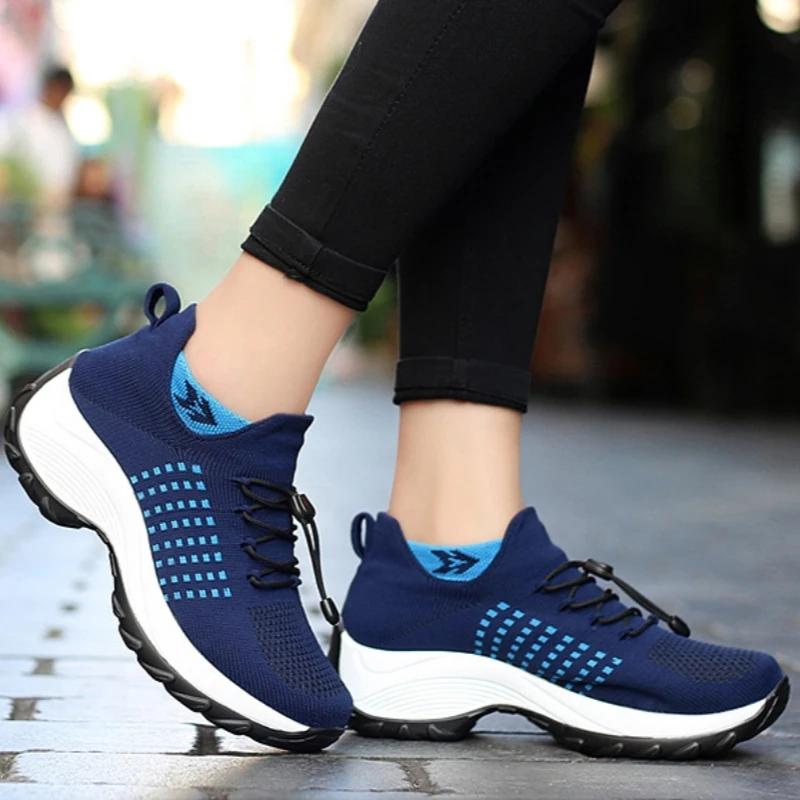 Women Walking Trainers Fashion Fly Weaving Sock Sneakers 2024 Breathe Comfort Nursing Shoes Casual Platform Loafers Non-Slip
