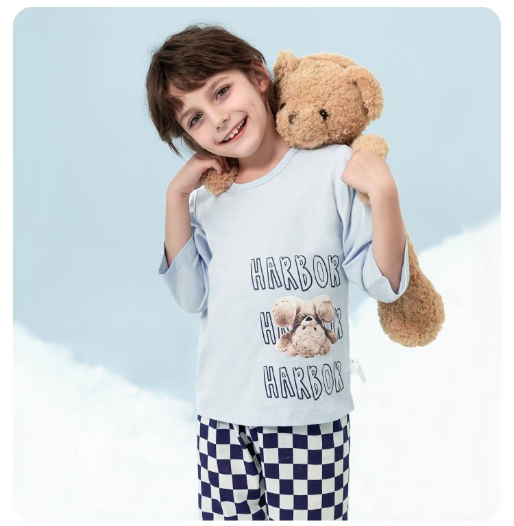 Yingbolun Cool Feeling Lyocell Summer Boys' Lyocell Air-Conditioned Suit with Seven Sleeves Set (170g)