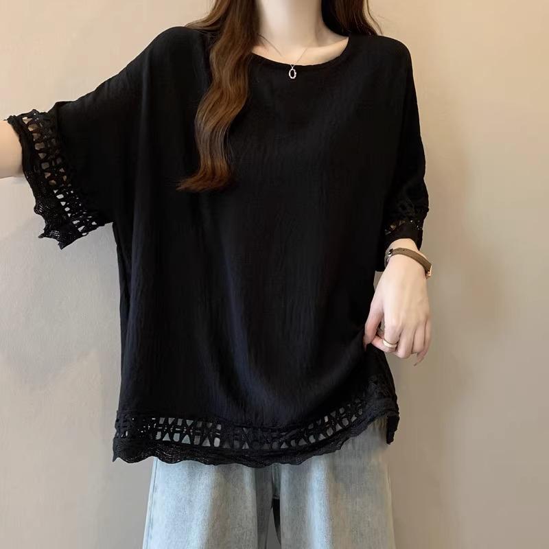 Women's Summer Short Sleeve Lace Hollow T-Shirt Design Casual Loose Top