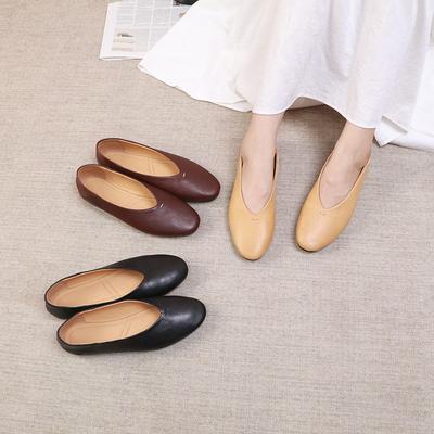 Mocassini Fatti a Mano Vera Pelle Slip-on Scarpe Piatti Retro Punta Rotonda Scavato Suola Morbida Scarpe da Donna