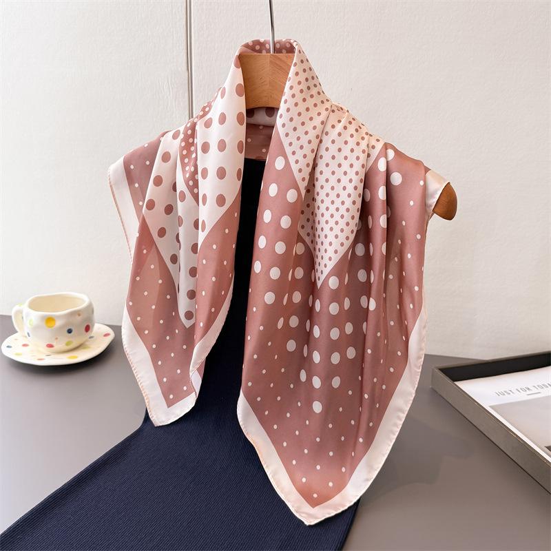 Contrast Color Polka Dot Simulation Silk Printing Square Scarf Shawl Scarf High-end Neck Small Square Scarf Headscarf Silk Scarf Women