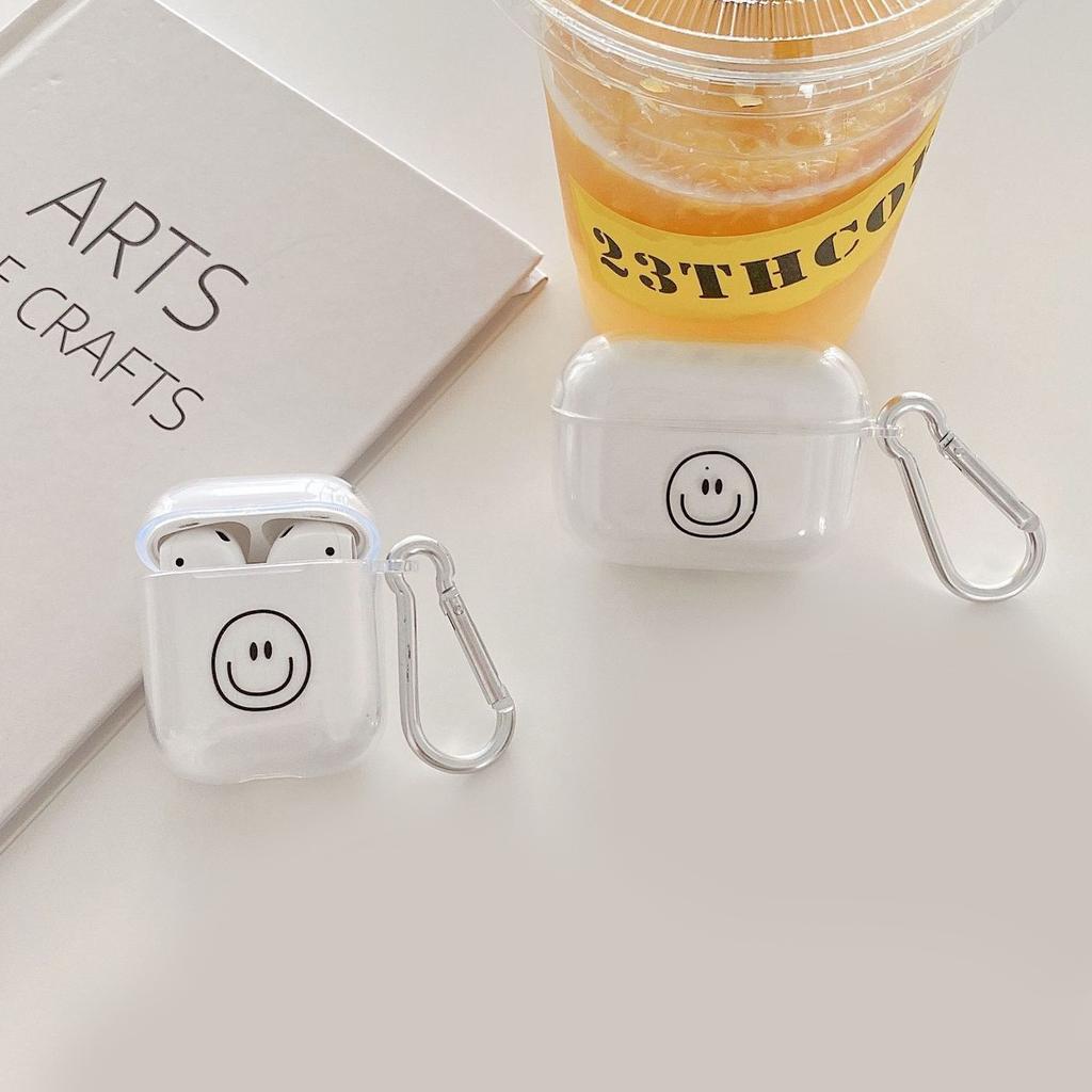 Painted smiley face through for AirPods 1 generation protective case Apple AirPods 1 earphones through black earphone case