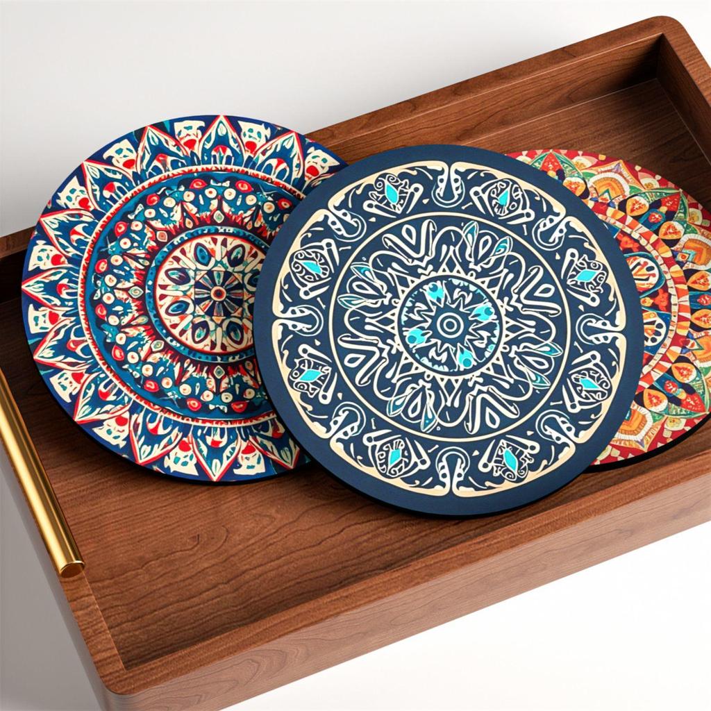 Bohemisch-Nordischer Runder Hitzebeständiger Anti-Rutsch-Tischuntersetzer mit Wasseraufnahme