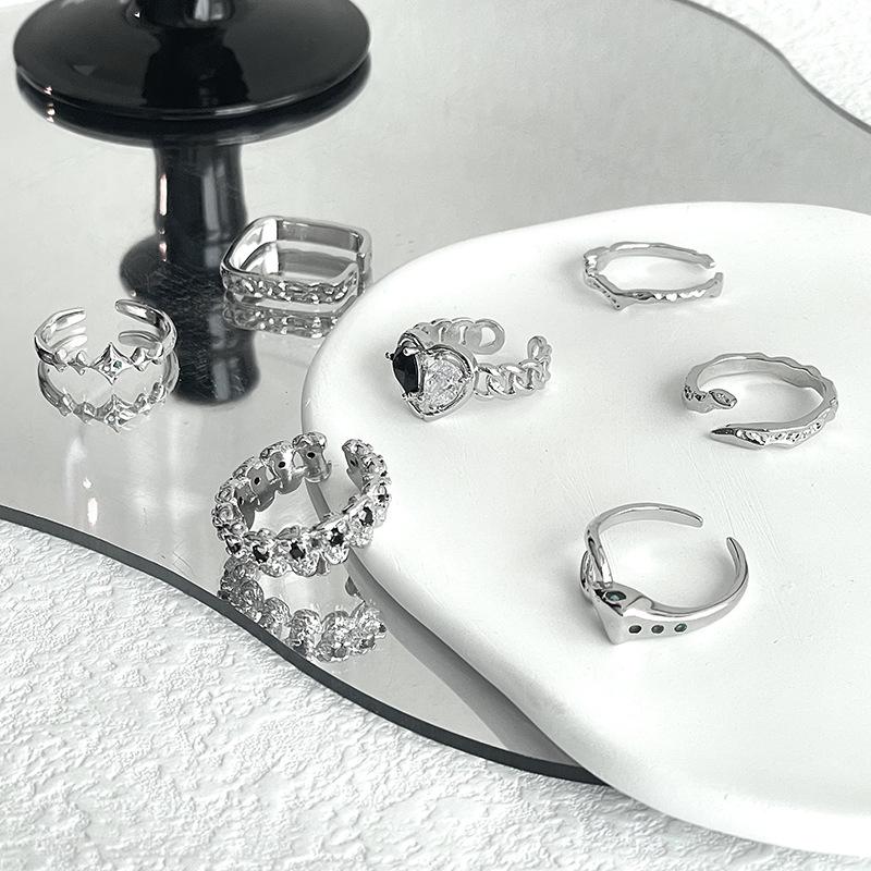 Niche Design, High-End Sense Of Love, Zircon Combination, Stacked Open Ring, Cold Wind Index Finger Ring, Personalized Woman