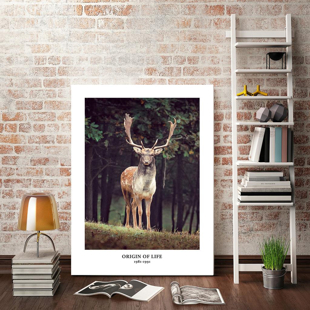 Nordic Landscape Boat Art Nature Forest Deer Animal Print Canvas Mural Poster and Edition Lake View Home Decor