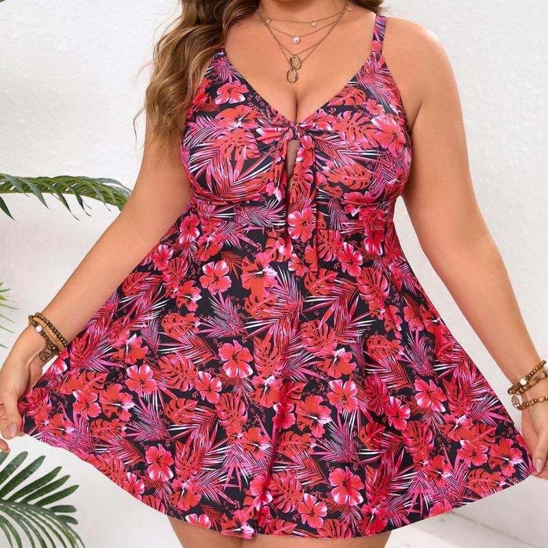 European and American Plus Size Swimsuit Women, Digital Printing Sexy Deep V Belly and Thin Skirt Swimsuit