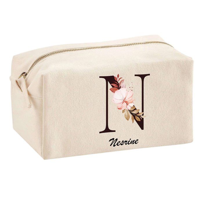 Trousse multifonction Nesrine Lettre Fleur Cadeau Anniversaire Noël Idée Personnalisé Original | Trousse Scolaire Fournitures Bureau