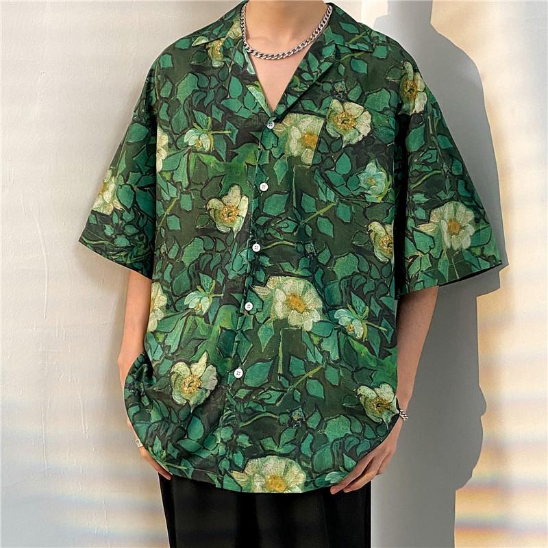2026 Large Retro Cuban Collar Men's Ice Silk Short Sleeve Shirt