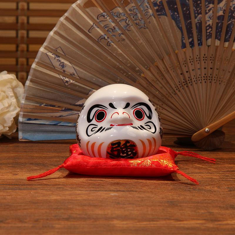 Japanese Ceramic Daruma Coin Bank Sculpture, Living Room Entrance and Hallway Table Decor, Wealth-Attracting Feng Shui Ornament
