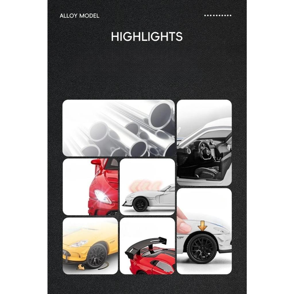 1/32 Scale Alloy Dodge Viper Sports Car Model American Muscle Car Simulation Toy Vehicle Boy's Toy Car Collection Miniature