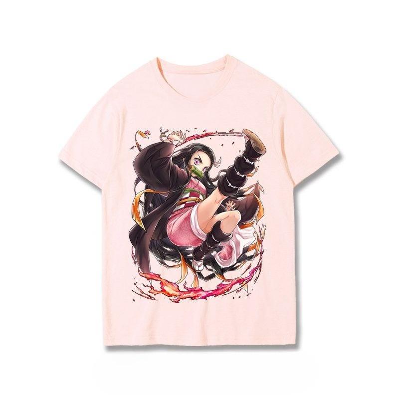 

2026 New Demon Slayer Anime Tshirt Set Short Sleeve Tops with Nezuko Kamado and Zenitsu Agatsuma Print Casual Streetwear Summer S